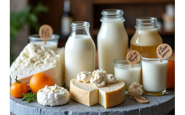 Fromages et yaourts artisanaux dans une épicerie